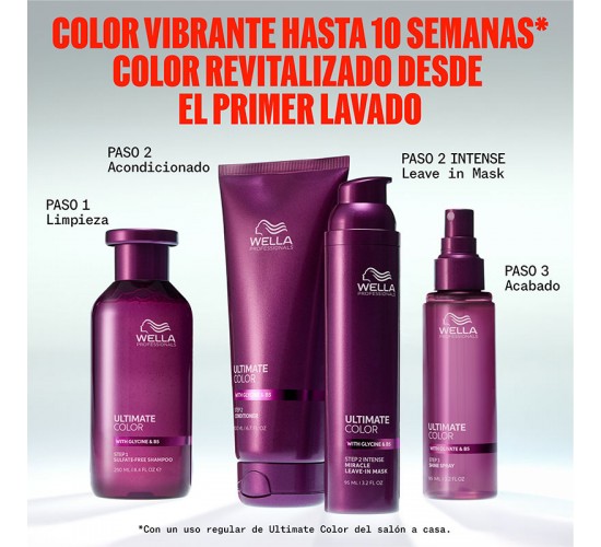 champú, acondicionador, mascarilla y spray wella ultimate color para cabello teñido