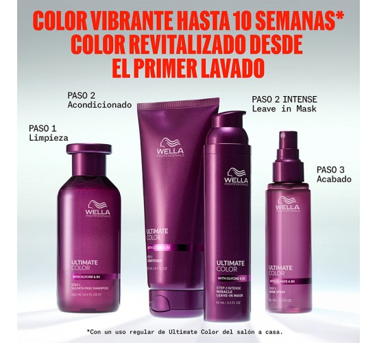 champú, acondicionador, mascarilla y spray wella ultimate color para cabello teñido